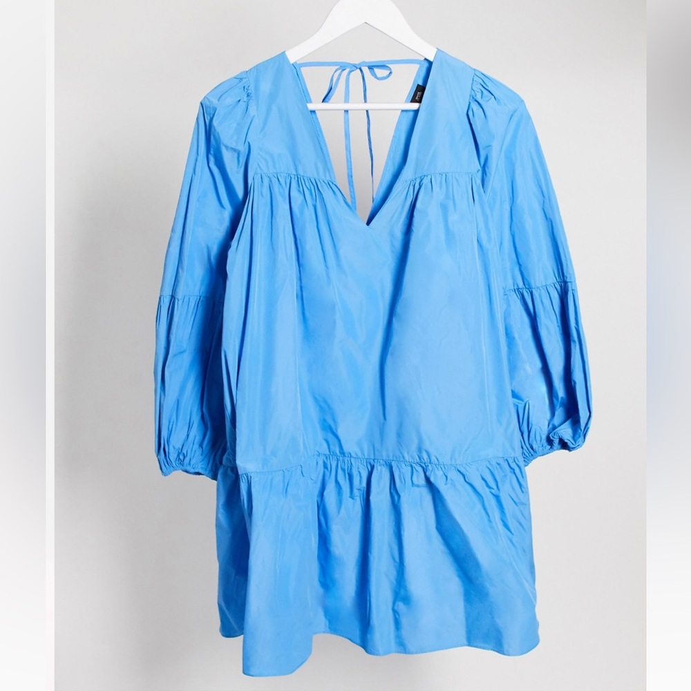 River Island cotton poplin oversized smock dress blue size 2 
balloon sl…